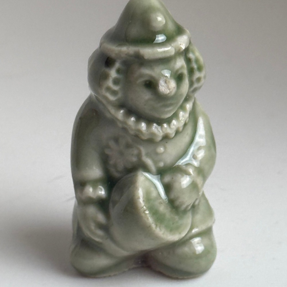 Vintage Wade Whimsies Circus Clown Figurine Green England Red Rose Tea Miniature